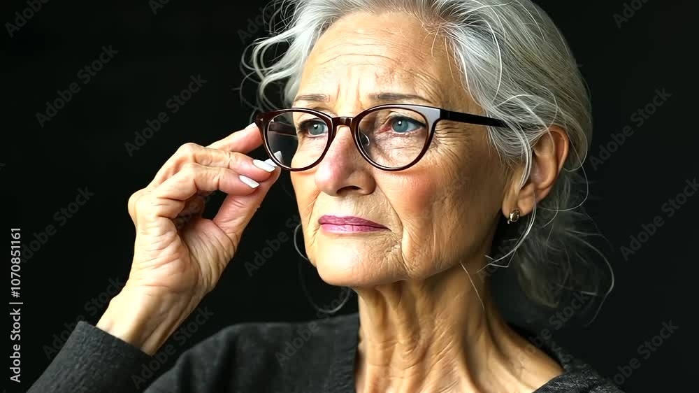 1_Tired Older Woman Holding Glasses With Headache Symptoms 1_Tired Older Woman Holding Glasses With Headache Symptoms