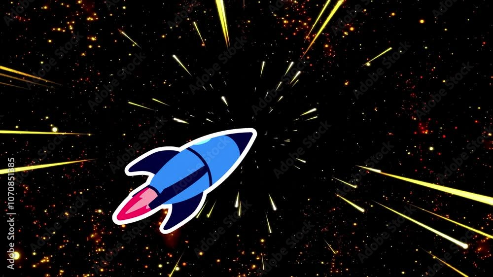The rocket is flying at speed in space. animation technology