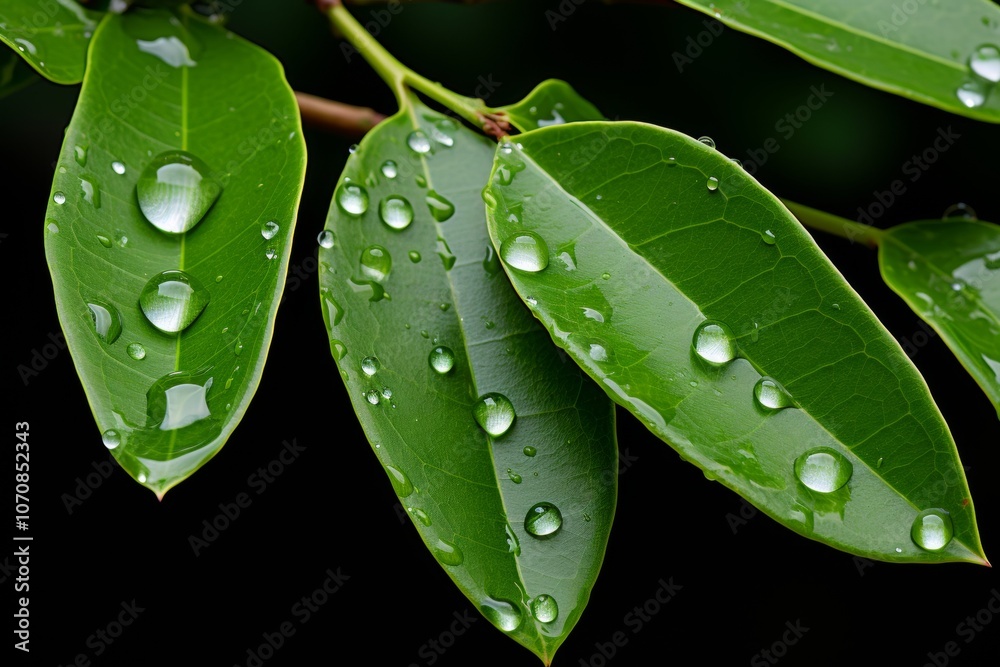 Spring showers water drips from leaves as garden beds are prepared in the gentle rain Spring showers water drips from leaves as garden beds are prepared in the gentle rain