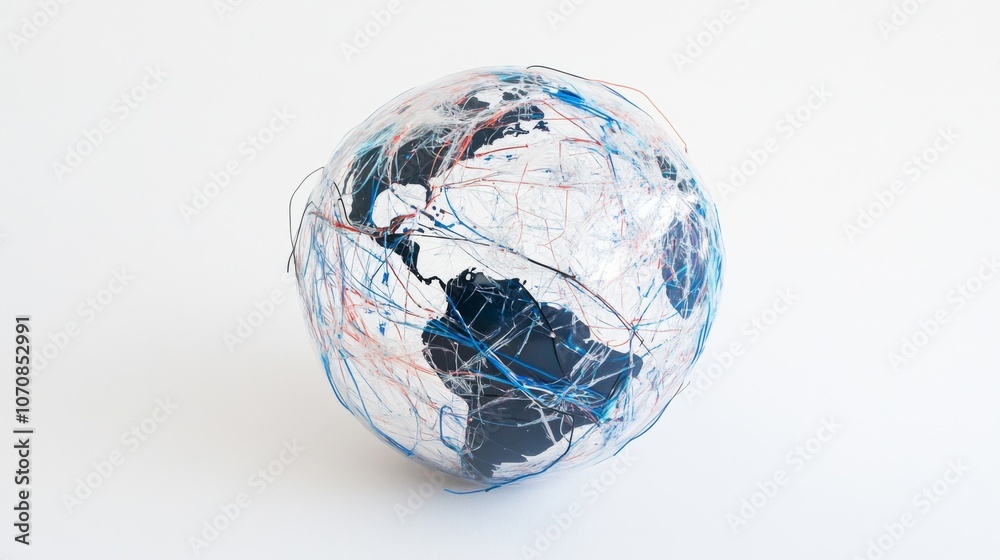 Global communications disruption illustration depicting a world map with broken connections, symbolizing the impact of severed networks on international collaboration and information exchange.
