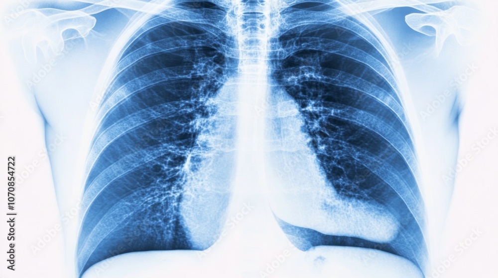 Medical chest X-ray image showing detailed anatomy of lungs and heart, essential diagnostic tool for detecting respiratory and cardiovascular conditions.
Medical chest X-ray image showing detailed anatomy of lungs and heart, essential diagnostic tool for detecting respiratory and cardiovascular conditions.