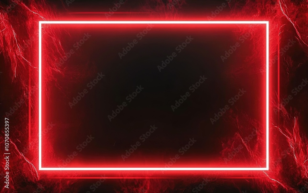 A vibrant red neon frame illuminating a dark backdrop, creating a striking contrast perfect for creative projects and presentations A vibrant red neon frame illuminating a dark backdrop, creating a striking contrast perfect for creative projects and presentations