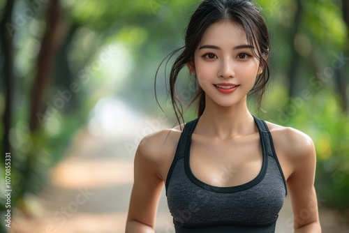 Close-up Portrait of a Young Woman in a Black Sports Bra