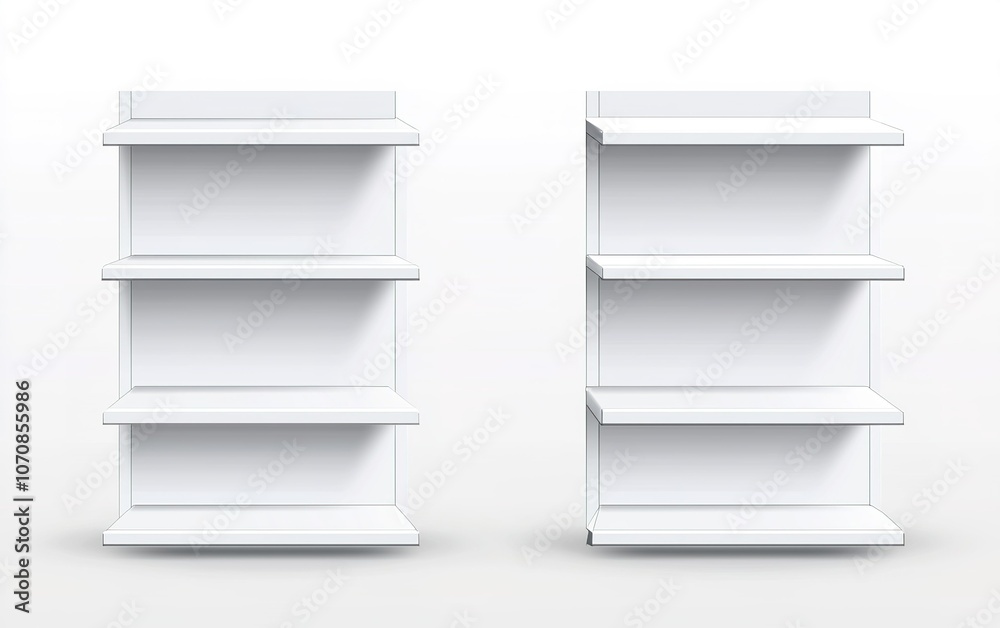 Modern white shelving units designed for versatile storage in home or office settings with four adjustable shelves each Modern white shelving units designed for versatile storage in home or office settings with four adjustable shelves each
