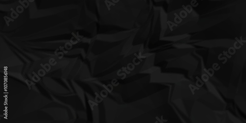 Vector parchment wrinkle empty black color crumple paper texture pattern abstract background. Crumpled black paper abstract shape background with space paper for texture.	