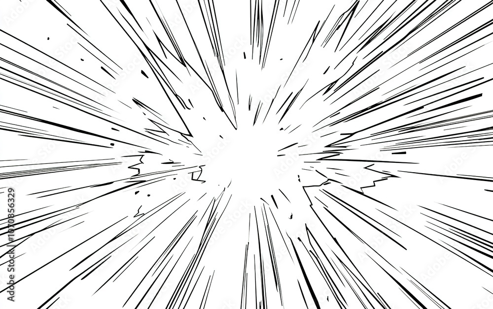 Obraz premium Dynamic explosion graphic with dramatic lines radiating from a central point, emphasizing movement and energy