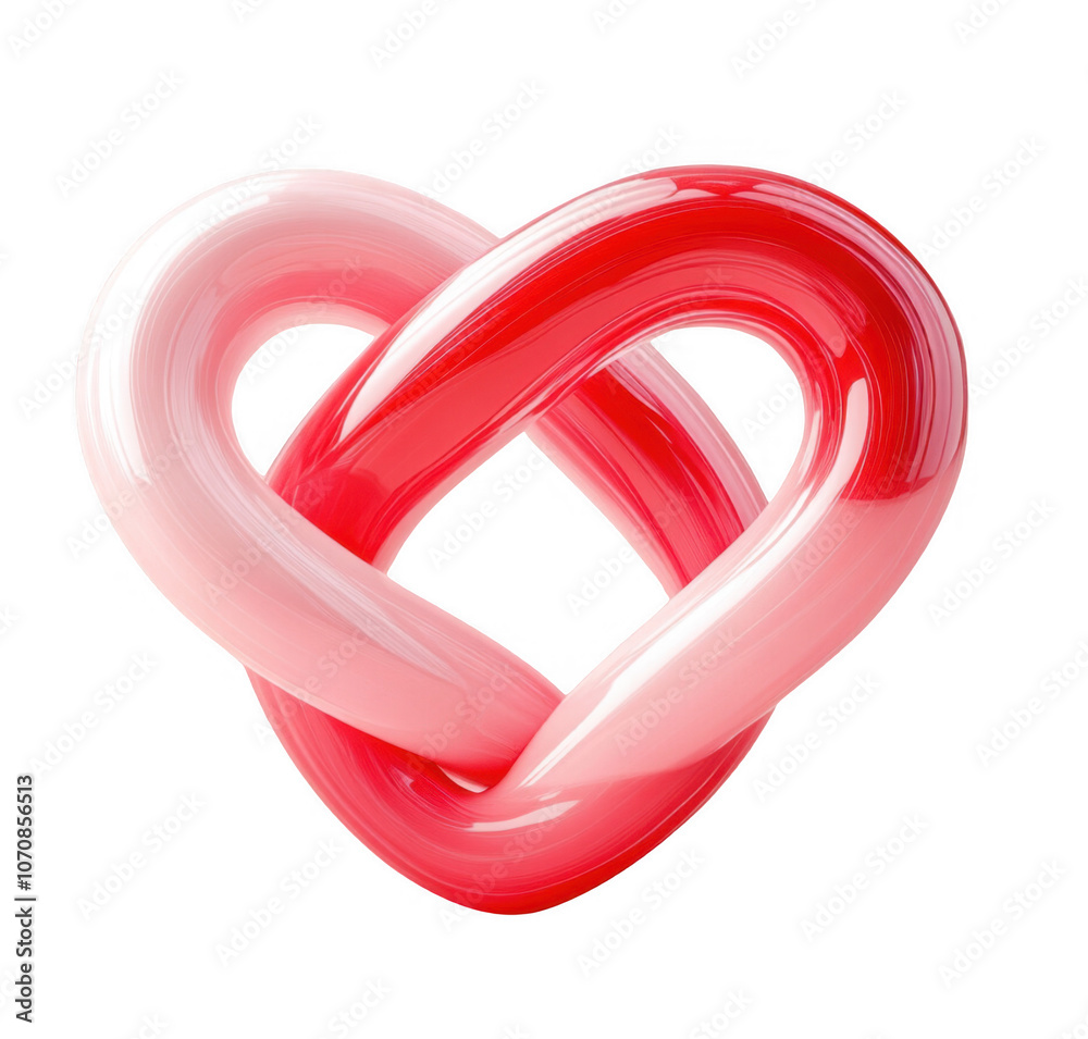3D heart shape made of two intertwined red and pink tubes, transparent background 3D heart shape made of two intertwined red and pink tubes, transparent background