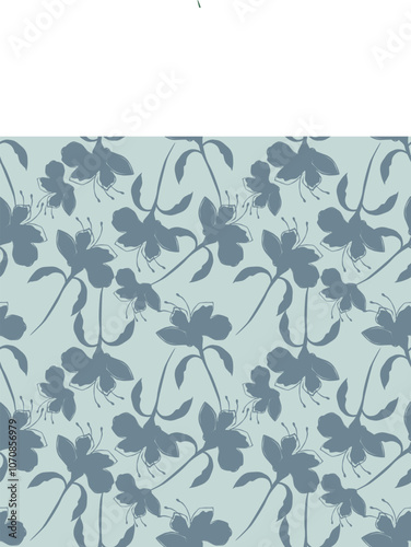 Flower garden wallpaper design vector prepared for textile printing. Seamless floral pattern with abstract hand drawn flower and leaf background elements in purple