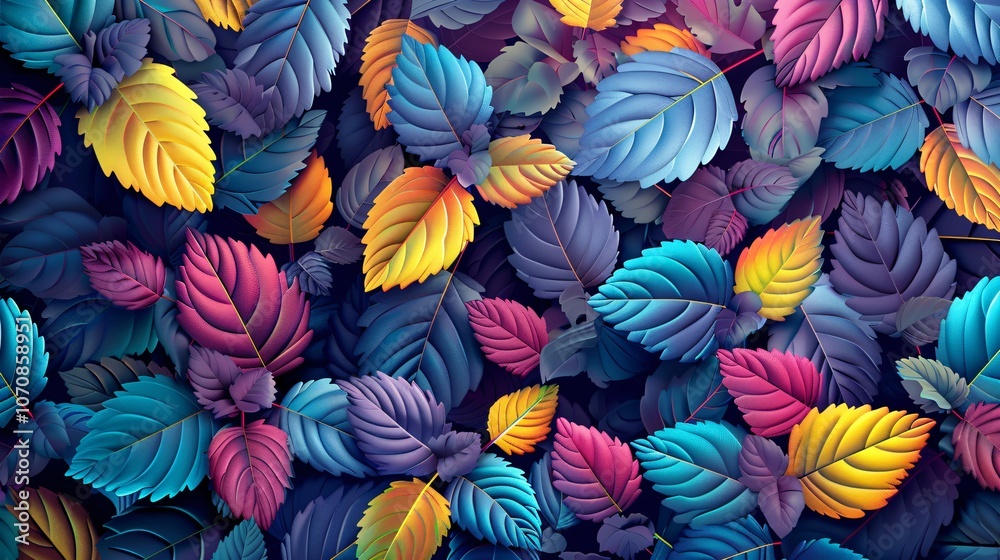 Abstract leaves background, a pattern that mimics nature's colors. Colorful plant texture, a representation of leaf design.
