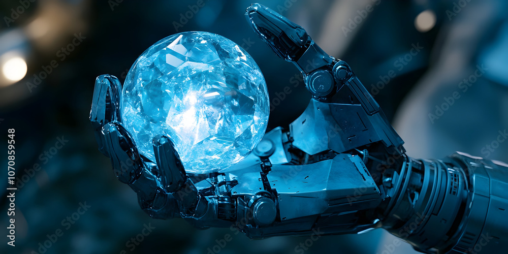 Fototapeta premium Robotic Hand Holding Crystal Sphere 