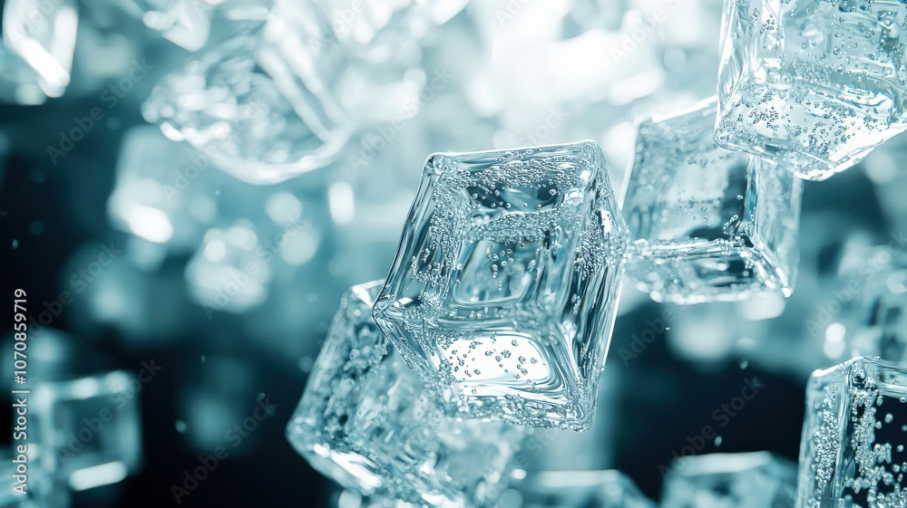 3D texture of crystal-clear ice cubes with trapped air bubbles and a high-gloss finish, creating a clean, modern, and refreshing look 3D texture of crystal-clear ice cubes with trapped air bubbles and a high-gloss finish, creating a clean, modern, and refreshing look