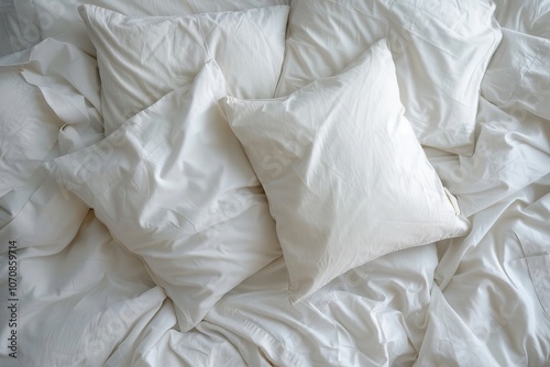 White pillow and bedding background with a messy arrangement, symbolizing comfort and everyday life