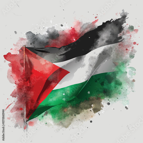 Vector flag of Palestine with watercolor effect