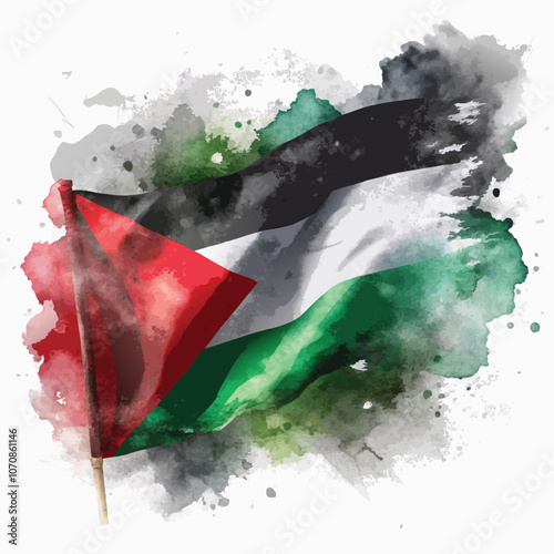 Vector flag of Palestine with watercolor effect
