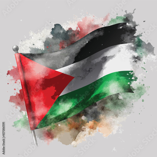 Vector flag of Palestine with watercolor effect