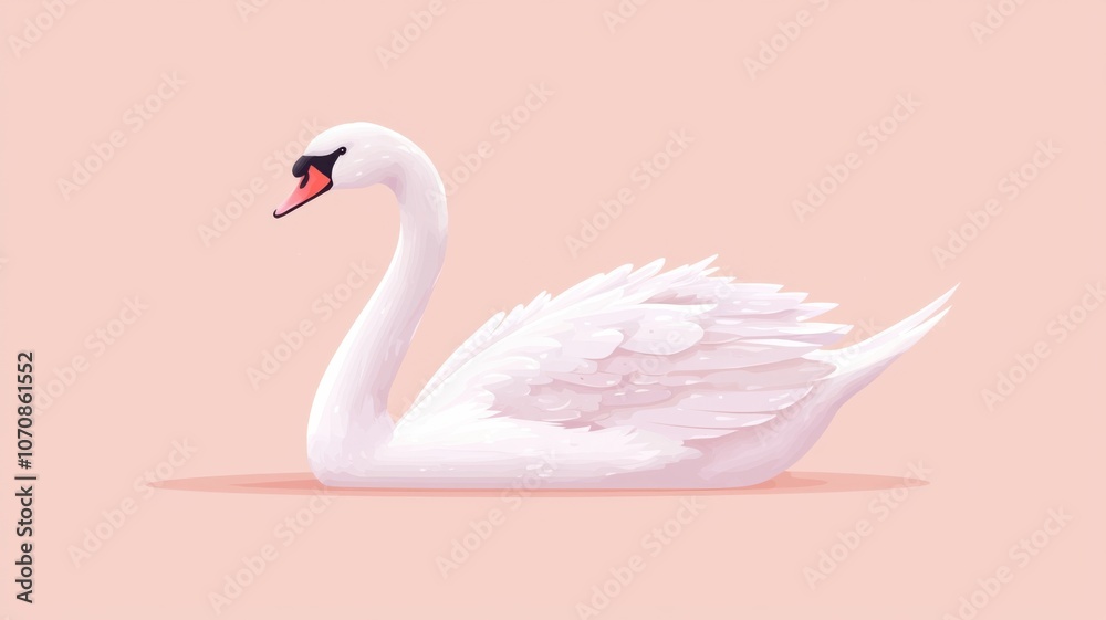 Fototapeta premium Discover the graceful elegance of a serene swan gliding on a soft pink background