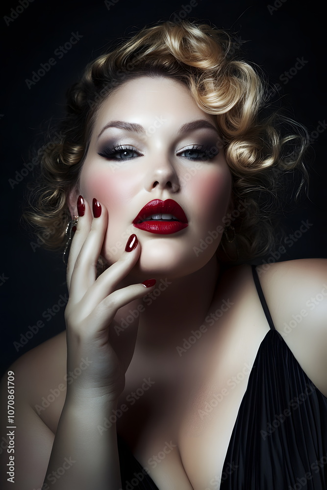 Fototapeta premium portrait of a plus size woman with curly hair