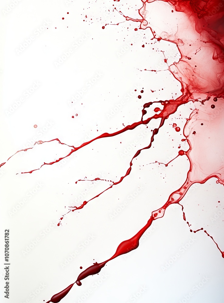 Red Ink Splatter with Dark Brown Paint Droplet on White Background
