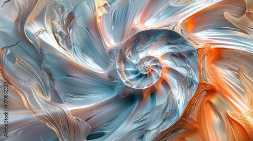 Abstract wallpaper featuring a nautilus shell, with a focus on its detailed swirl. The shell's natural beauty is a perfect example of marine life and nature.