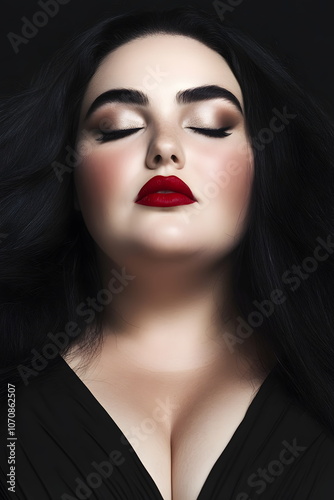 Portrait of a black hair plus size woman