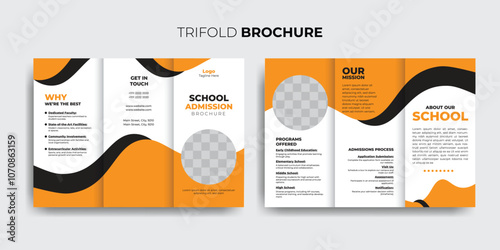 School admission trifold brochure template, Back to school education trifold brochure.