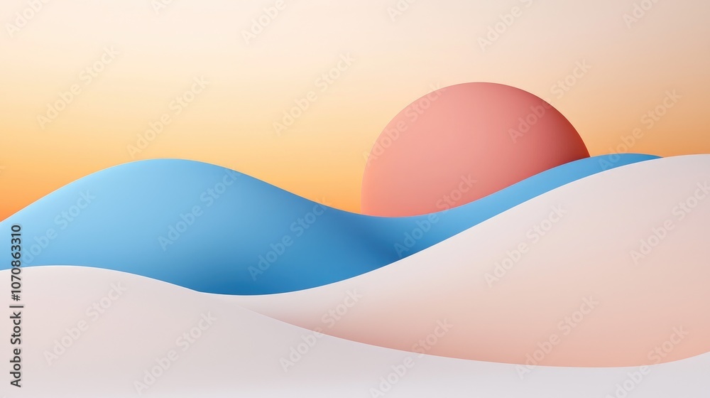 Abstract Landscape with Soft Waves and Sun