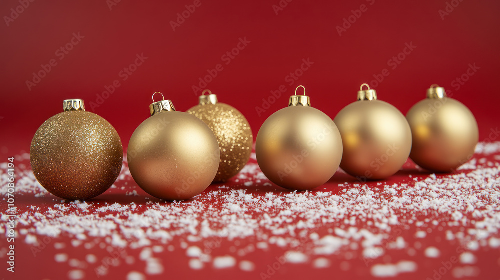 Elegant Golden Ornaments on Red Background for Christmas Elegant Golden Ornaments on Red Background for Christmas