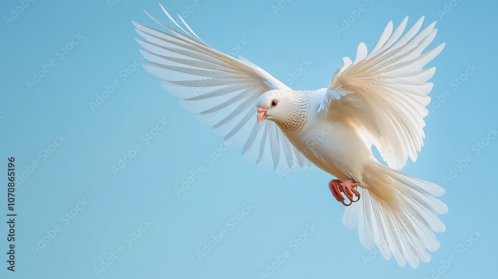 Obraz premium Majestic White Bird in Flight: A Symbol of Peace and Freedom Against a Clear Sky