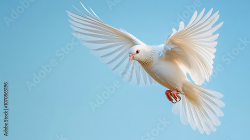 Majestic White Bird in Flight: A Symbol of Peace and Freedom Against a Clear Sky photo