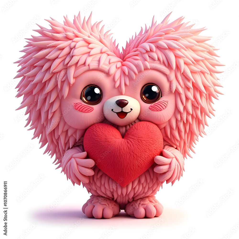Embrace the joy of love with a whimsical creature that captures hearts through its cuddly charm and playful spirit, 3d modeling of character design concept.