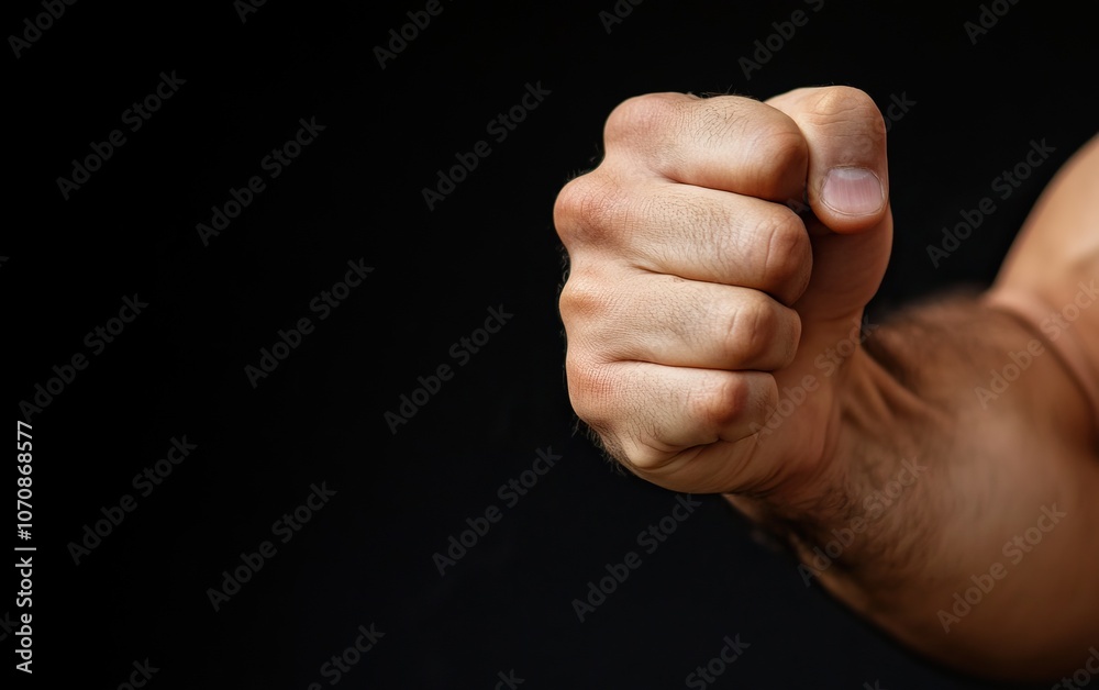 A close-up of a clenched fist against a dark background, symbolizing strength, determination, or readiness for action. A close-up of a clenched fist against a dark background, symbolizing strength, determination, or readiness for action.