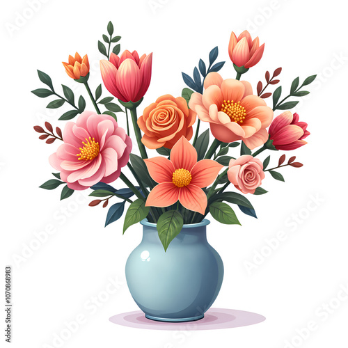 A stunning arrangement of vibrant flowers brings life and color to any space, celebrating nature s beauty in full bloom, digital illustration of floral art concept. photo