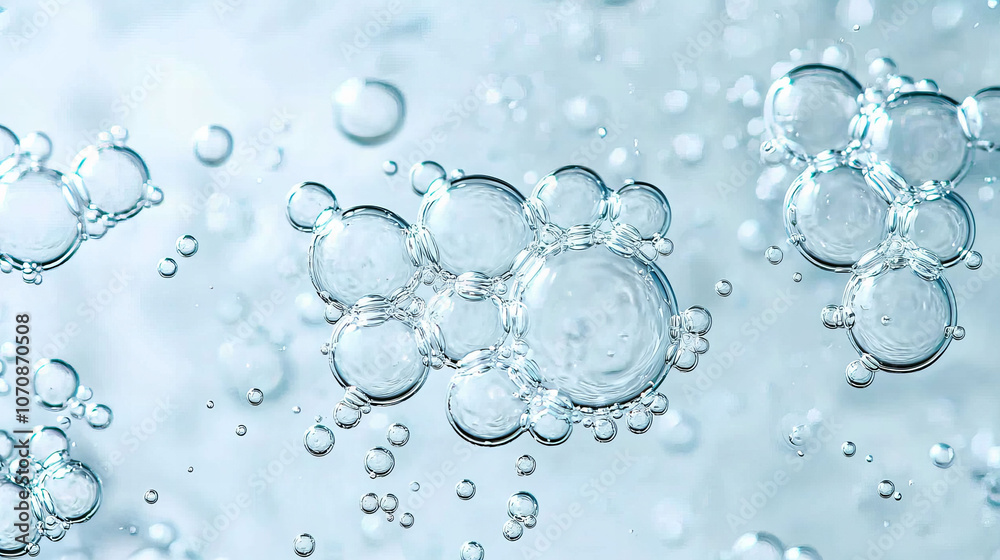 Close-up of sparkling bubbles suspended in clear liquid, creating an abstract and dynamic background with natural elegance and fluidity.