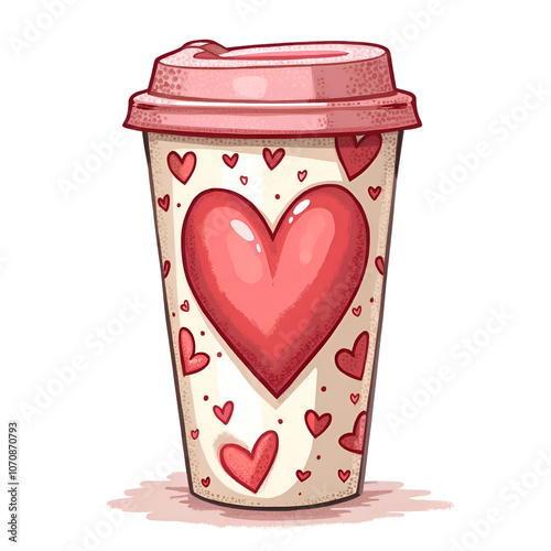 Every sip is a declaration of love a heart embellished coffee cup for romance enthusiasts, digital illustration of character design concept.