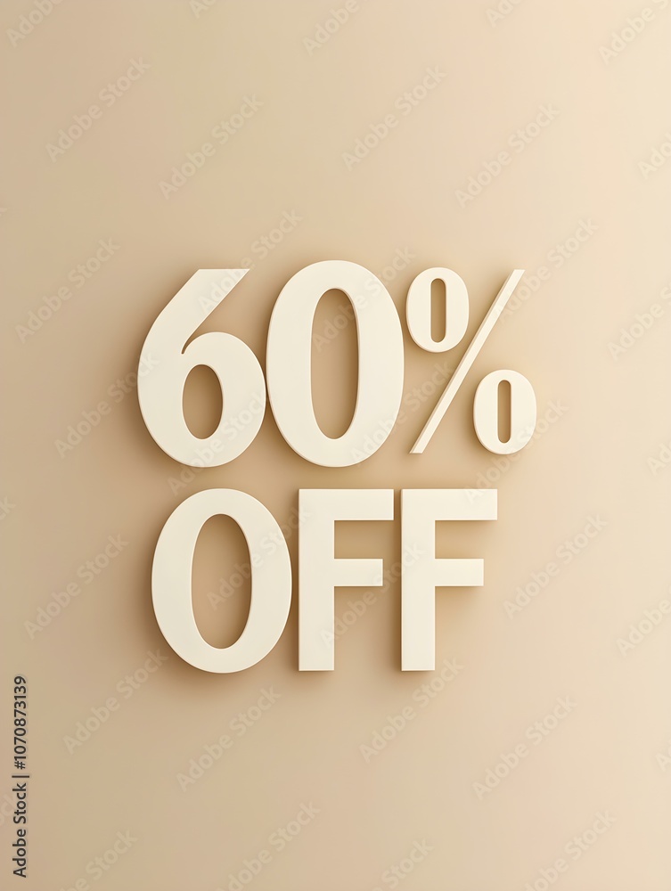 White '60% OFF' Promotional Sign on a Beige Background White '60% OFF' Promotional Sign on a Beige Background