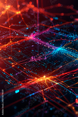 Futuristic Data Network in a Vibrant Digital Landscape, generative ai illustration