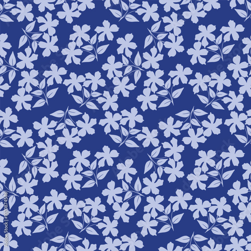 Flower garden wallpaper design vector prepared for textile printing. Seamless floral pattern with abstract hand drawn flower and leaf background elements in purple