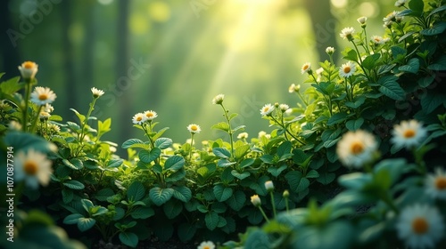 Delicate Vine Pattern with Ferns, Ivy, and Blossoms in Soft Greens and Pastels for a Fresh, Natural Look