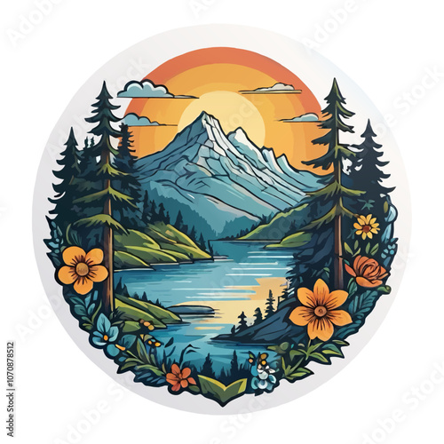 lake and mountains ornament sticker