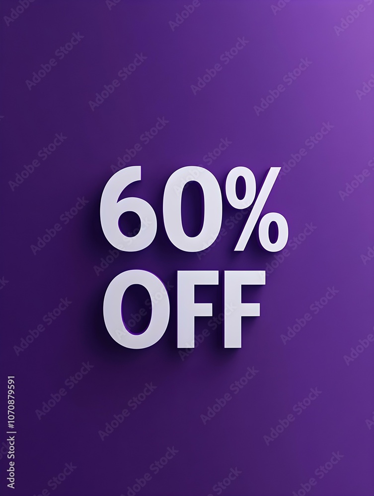 White '60% OFF' Promotional Sign on a Dark Purple Background White '60% OFF' Promotional Sign on a Dark Purple Background