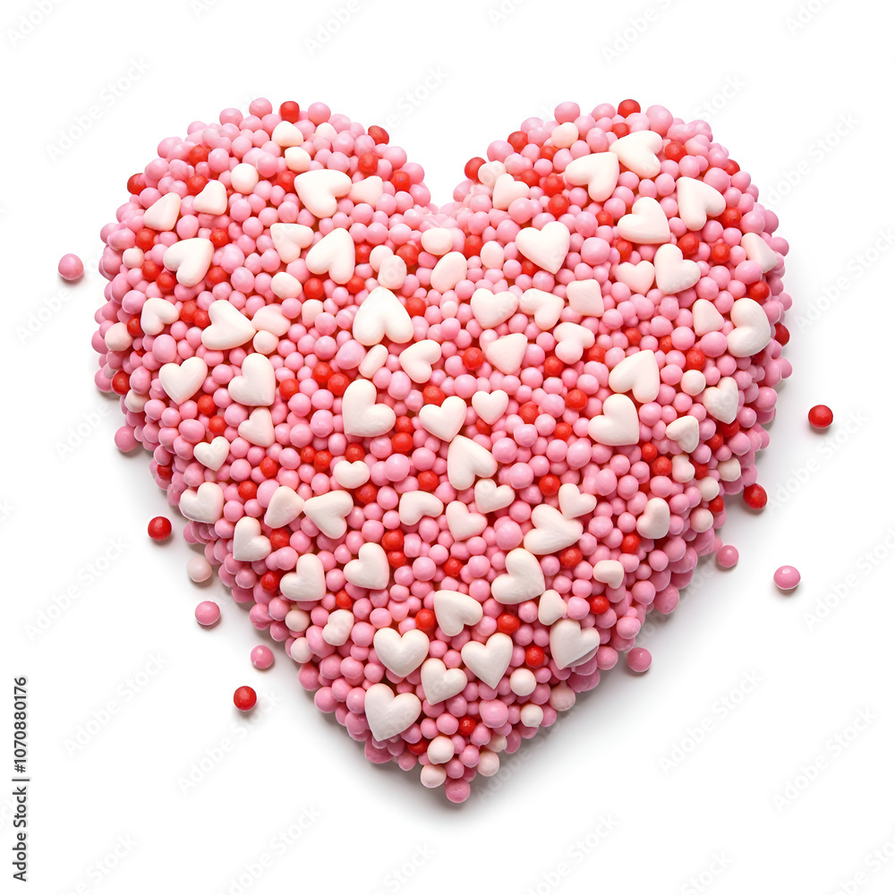 Celebrate the joy of love with a delightful heart made of colorful candy sprinkles and sweet decorations, digital art of still life concept. Celebrate the joy of love with a delightful heart made of colorful candy sprinkles and sweet decorations, digital art of still life concept.