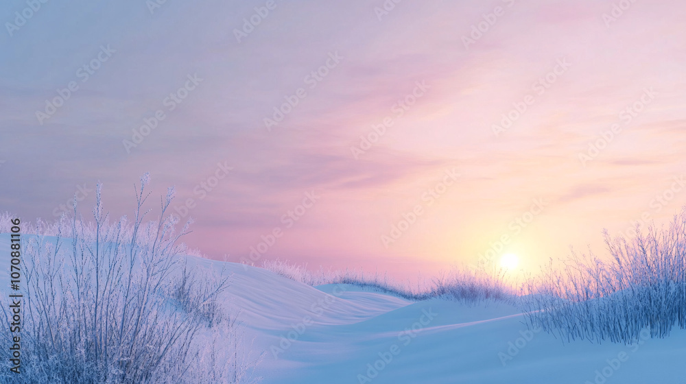 winter sunset landscape with frozen branches and pink sky winter sunset landscape with frozen branches and pink sky