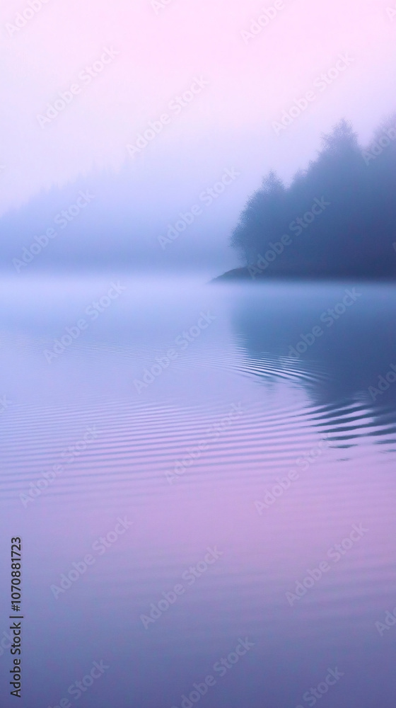 Fototapeta premium purple sky misty lake serenity landscape