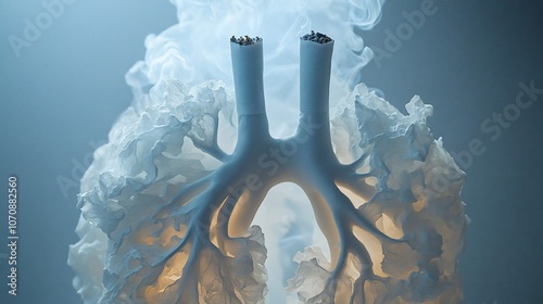 Lungs with smoke rising from cigarettes symbolizing the dangers of smoking. photo