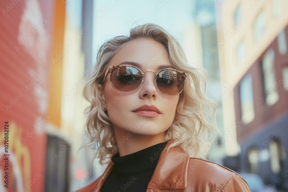 A woman wearing sunglasses and a leather jacket A woman wearing sunglasses and a leather jacket
