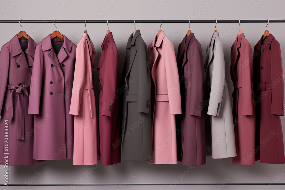 Stylish winter coats displayed in a row. The vibrant colors add a modern touch to fashion. Perfect for online fashion retailers and seasonal promotions. Stylish winter coats displayed in a row. The vibrant colors add a modern touch to fashion. Perfect for online fashion retailers and seasonal promotions.