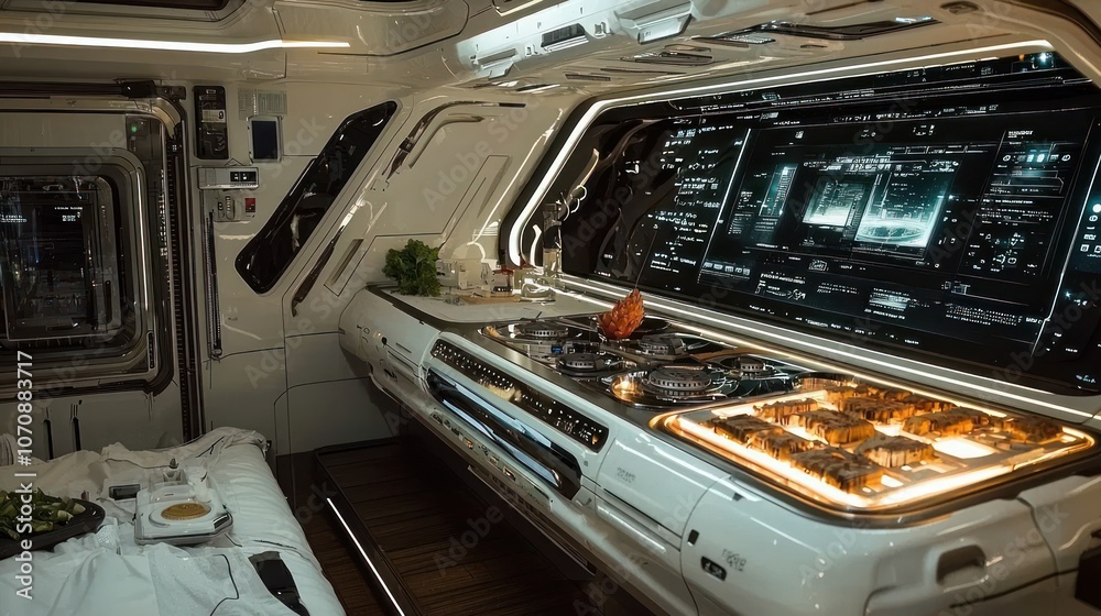Fototapeta premium Futuristic Kitchen Interior with Advanced Technology and Food Preparation
