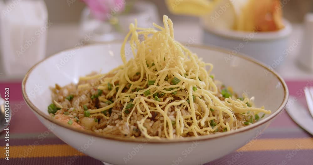 Close-Up of Gourmet Peruvian Shrimp Fried Rice – Authentic Culinary Delight Stock video Close-Up of Gourmet Peruvian Shrimp Fried Rice – Authentic Culinary Delight Stock video