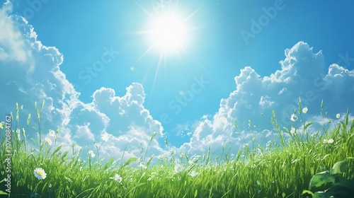 Sunny Meadow with Clouds