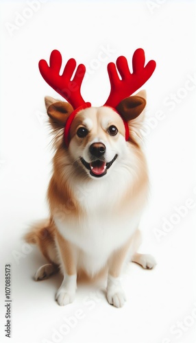 Adorable Dog Wearing Reindeer Antlers for Christmas